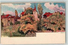 1510 Moudon Künstlerkarte Kirche sign. E. D Turrian