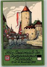 1680 Romont FR Künstlersteindruck Fete Cantonal de Gymnastique 13. u. 14. Juli 1913 Tombola No. 1383