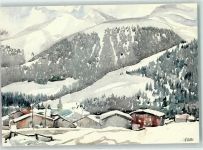 7188 Sedrun - Winterlandschaft Aquarell sign. Adrie van Schagen