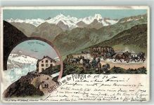 Furka 1897 Lithographie Rhone Gletscher Kutsche Verlag Schlumpf