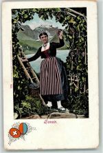 Tessiner Trachtenfrau beim Trauben ernten