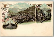 8752 Näfels Lithographie Denkmal Wanderer Verlag Künzli