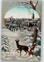 3000 Bern Berne 1907 Lithographie Neujahrskarte Hirsch im Schnee