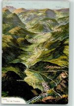 2105 Travers Lithographie Vogelschau Val de Travers