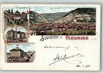 2114 Fleurier 1898 BOAKC Lithographie Chapeau de Napoleon Hotel de la Poste Hotel Victoria Bahnhof