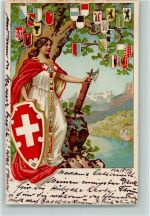 Helvetia und Wappen AK Helvetia 1901 Lithographie