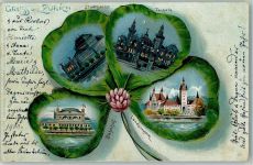 8000 Zürich 1900 Lithographie Bahnhof Landesmuseum Tonhalle Stadttheater Vierblättriges Kleeblatt