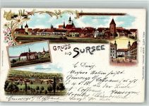 6210 Sursee 1901 BOAKC Lithographie Kirchenplatz Kinderasyl Maria Zell Bahnhofquartier Gebrauchsspuren, bitte Scan genau beachten!