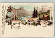 8757 Filzbach Lithographie Gasthaus zum Rössli Dependance