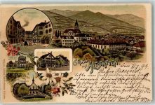 9450 Altstätten SG 1899 Lithographie Kirchenplatz Anstalt Zum guten Hirten Post Forstkapelle Kloster Maria-Hilf