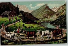 Gebrauchsspuren Prägedruck Alp Auftrieb Depart pour les Alpes Away to the Alps Verlag Guggenheim Nr. 13820