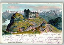 Rigi Kulm 1902 Lithographie Bergbahn Hotel sign. Steinmann, C.