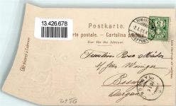 8590 Romanshorn 1901 Prägedruck Schloss Kirche Jagd Gämse Wappen Passepartout Lithographie Scan verzogen