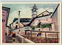 6655 Intragna 1952 Künstlerkarte Antica Osteria Rustelli mit Kirche San Gottardo sign. F.Krumenacher