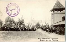 8000 Zürich 1907 - Ankunft auf dem Festplatz + Stempel