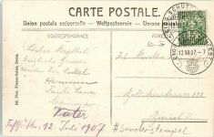 8000 Zürich 1907 - Ankunft auf dem Festplatz + Stempel