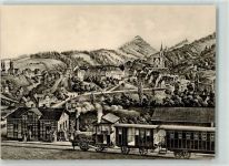 9620 Lichtensteig Künstlerkarte Eisenbahn Dampflok Lichtensteig sign. T. Grob