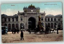 Zürich Bahnhof-Haupteingang Pferdewagen Tram ohne Stempel Bahnhof Schweiz Gebrauchsspuren