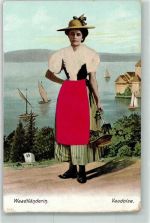 1900 - mit echter Stoff Applikation Prägedruck Frau Blumenkorb