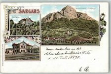 7320 Sargans 1898 Lithographie Hotel Thoma Bahnhof
