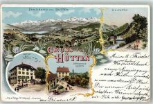 8825 Hütten 1899 Lithographie Sihlpartie Gasthaus Zur Krone Dependance Bären Postkutsche