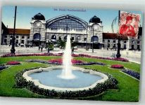 Basel Bâle Bundes - Bahnhof Straßenbahn Briefmarke bildeitig Bahnhof Schweiz 1913 Foto AK