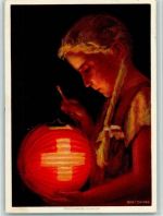 Mädchen mit Laterne sign. Hans Zaugg Für die Bekämpfung der Tuberkulose Bundesfeier Ganzsachen Schweiz 1936 Künstlerkarte