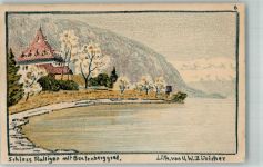 3658 Merligen Gebrauchsspuren sign. Züricher, U.W. Schloss Ralligen Künstlersteindruck