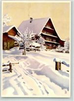 9113 Degersheim Künstlerkarte Bauernhaus Winter sign.