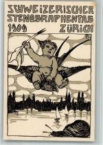 8000 Zürich 1909 BOAKC Schweizer Stenographentag Schwalbe Schnecke Lithographie sign. F. B. junior Jugendstil