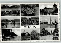 1110 Morges 1949 Foto AK Schloss Fliegeraufnahme Hafen Grand Rue