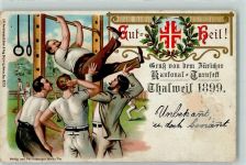 8800 Thalwil 1899 Gebrauchsspuren Züricher Kantonal-Turnfest Reck Ringe Barren Männer Lithographie