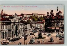 8000 Zürich - Bahnhofplatz mit alter und neuer Universität Tram Pferdekutschen