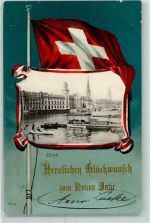 8000 Zürich Gebrauchsspuren Passepartout Fahne Neujahr