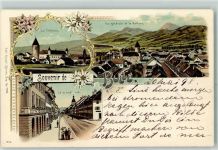 1630 Bulle 1898 Lithographie Le Chateau Vue generale et le Moleson La grand rue