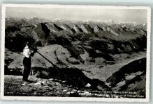 9650 Nesslau - Alphornbläser auf der Säntis Blick gegen Churfisteg Schwyzer- u. Glarneralpen