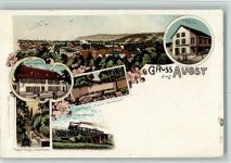 4302 Augst BL 1911 BOAKC Lithographie Handlung R. Schaub Anstaltsgebäude Amphitheater Augusta Rauracorum Eisenbahnbrücke Gebrauchsspuren, bitte Scan genau beachten!