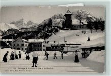 1660 Château-d´Oex 1908 Gebrauchsspuren Verlag J.J. 7532 Winter - Touristen spielen Eishockey - Patinage a Chateau d`Oex et la Gumfluh