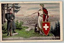 Grenzbesetzung 1914 Occupation des Frontieres Soldat Gewehr Helvetia Feldpost Escadron de Dragons Nr 1