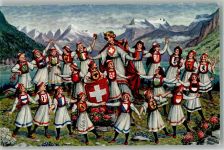 Wappen der schweizer Kantone Kinder Kunstverlag A.W.R. No. 60 Helvetia Künstlerkarte