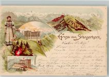 Stanserhorn 1895 Lithographie Tracht Bergbahn Hotel Stanserhorn