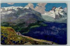 Klausenpass Künstlerkarte Claridenstock Scheerhorn Enziane von Paolo Kutschna