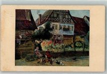 8000 Zürich 1916 Lithographie / Künstlerkarte Kinder Hühner Enten Ort lt. Stempel