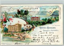 6900 Paradiso 1907 Lithographie Hotel Europe Seitenraddampfer Karte angeschnitten