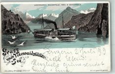 6452 Sisikon 1899 Lithographie Urirothstock Tellskapelle Rütli Schillerstein Seitenraddampfer Stadt Luzern