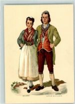 Künstlerkarte Kleidung 18. Jhdt. sign. H. Schaer