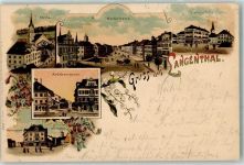 4900 Langenthal 1902 Lithographie Kirche Marktstrasse Viehmarktplatz Amtshausgasse Spitalgasse Bärengasse