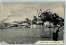4663 Aarburg 1914 Foto AK Kirche Burg neue Brücke Angler