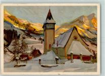 8706 Meilen Künstlerkarte Bergkirchlein im Saanenland sign. E.Hodel