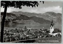 6374 Buochs 1956 Foto AK Kirche Vierwaldstättersee